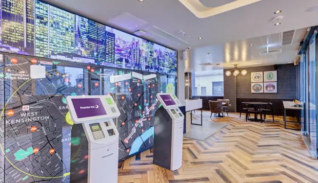 Lobby at hub by Premier Inn London West Brompton hotel, LONDON